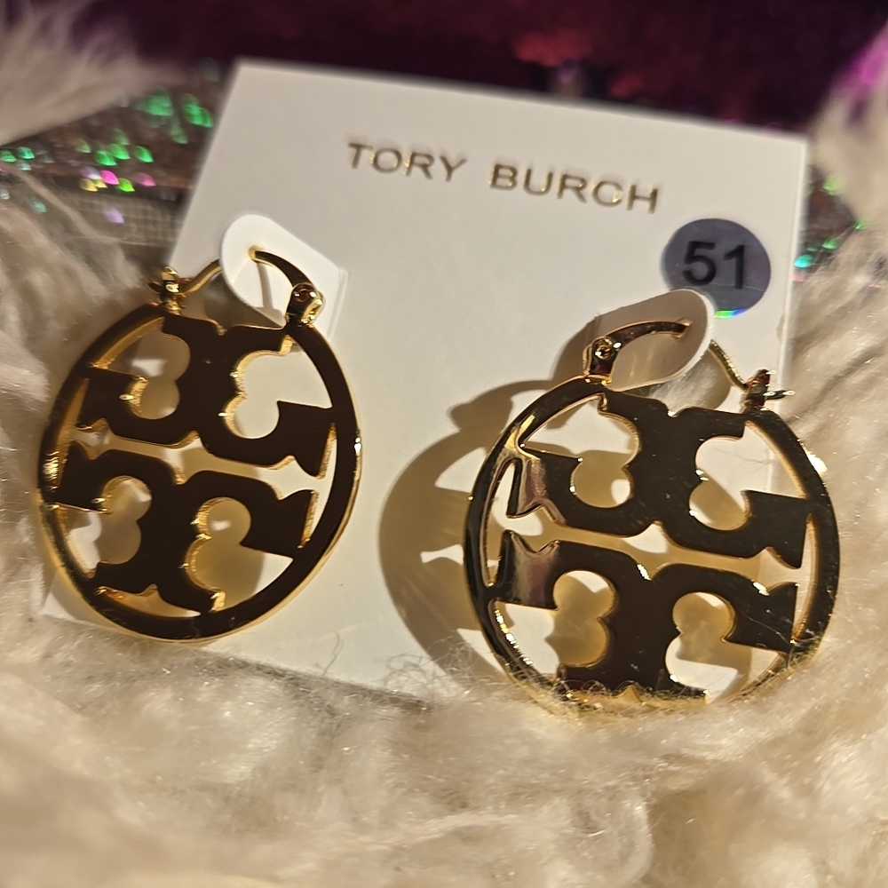 Tory Burch Gold Logo Hoop Earrings